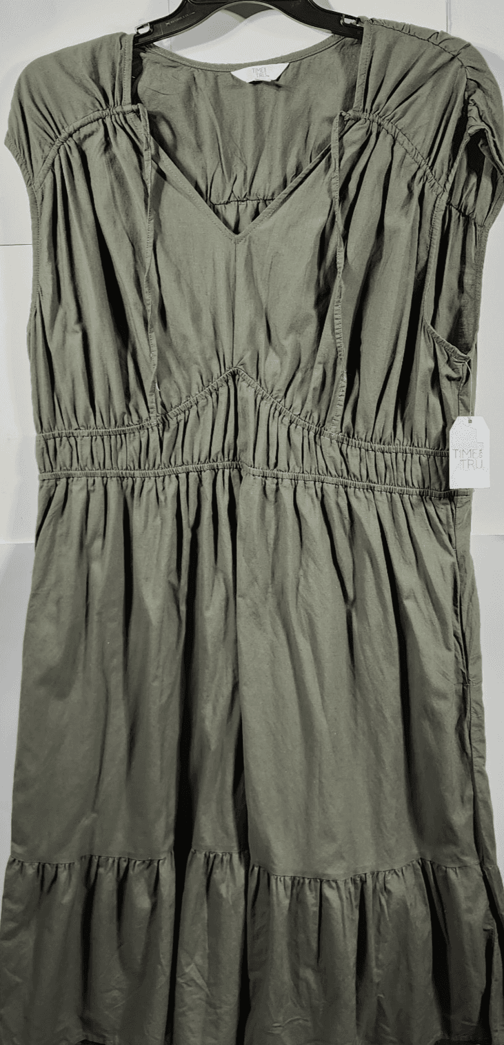 Time and Tru Women's V-Neck Midi Dress Size XXXL 22 Green Sleeveless NEW - Thumbnail 5