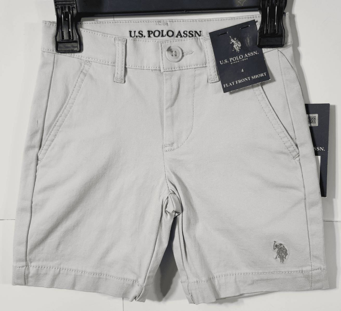 US Polo Assn Boys Flat Front Shorts Size 4 Gray Twill NEW