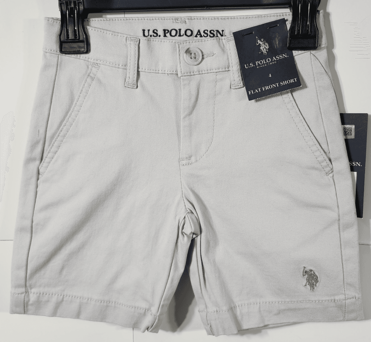 US Polo Assn Boys Flat Front Shorts Size 4 Gray Twill NEW - Thumbnail 5