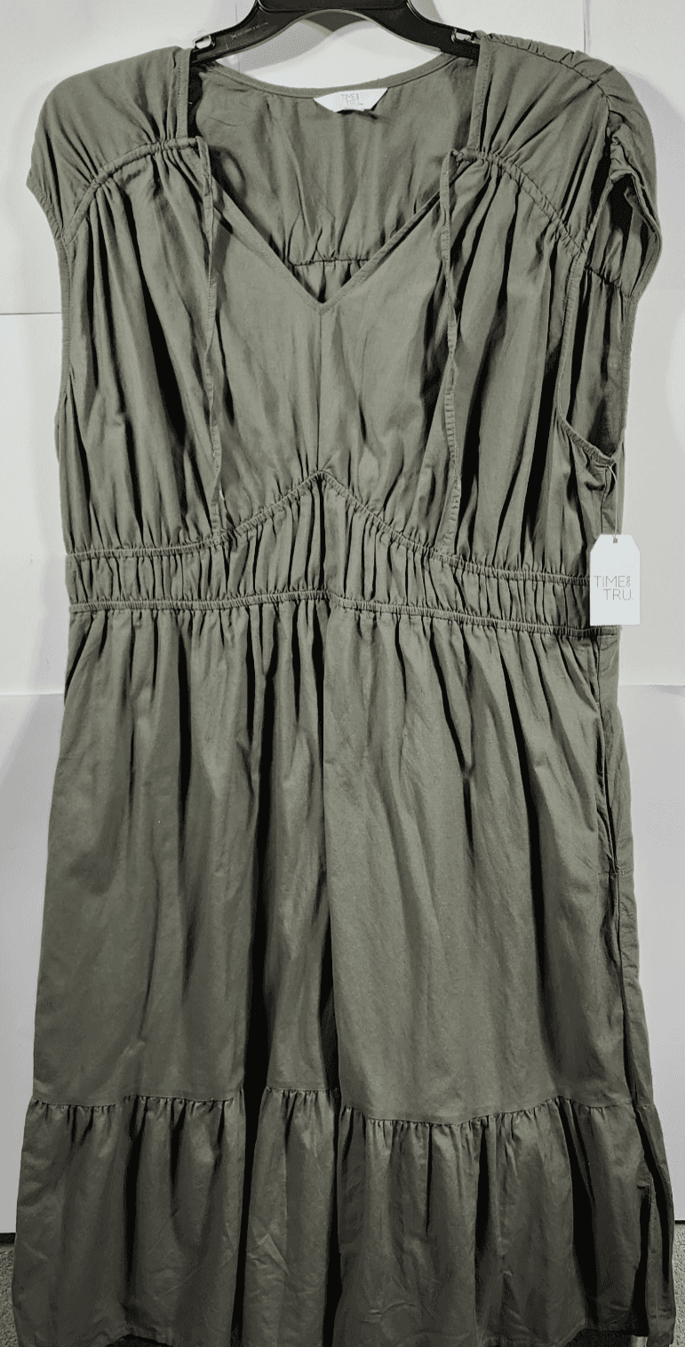 Time and Tru Women's V-Neck Midi Dress Size XXXL 22 Green Sleeveless NEW