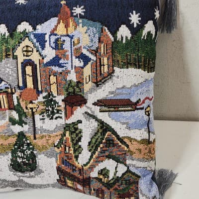 Homebest Tapestry Throw Pillow Church City Scape Village Folk Art 17" X 12" - Thumbnail 4