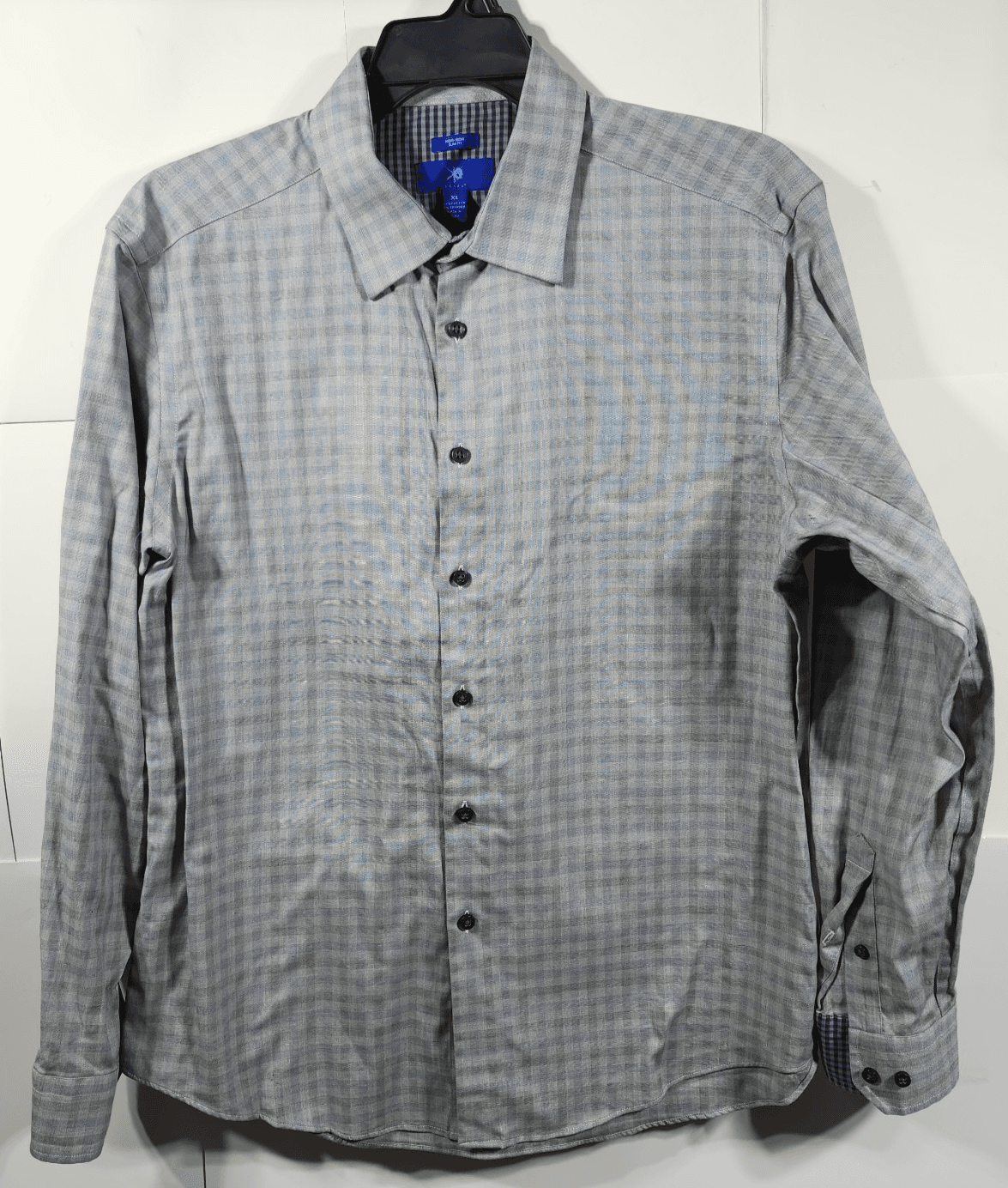 Egara Shirt Mens XL Slim Fit Button Up Long Sleeve Gray Blue Black
