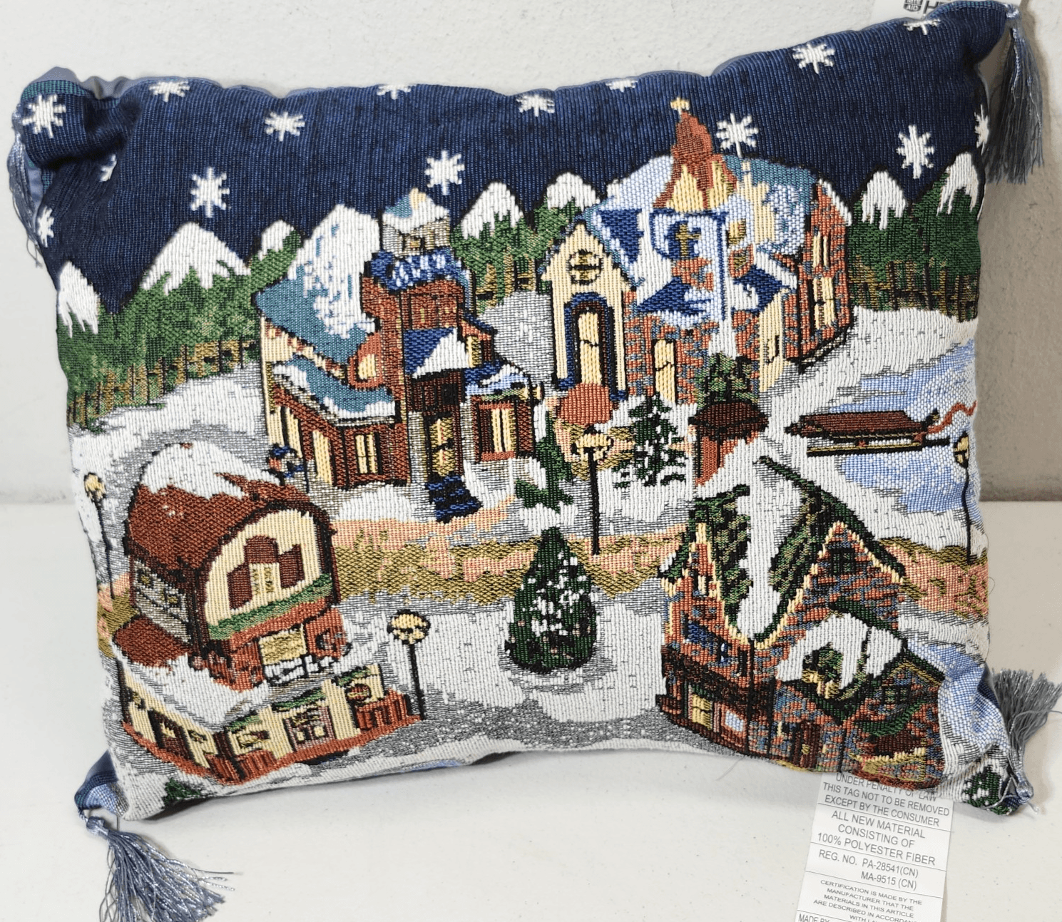 Homebest Tapestry Throw Pillow Church City Scape Village Folk Art 17" X 12"