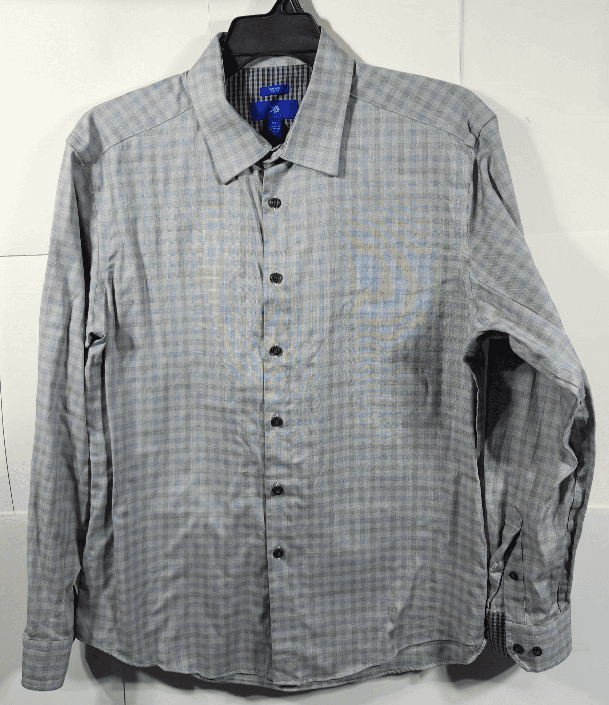 Egara Shirt Mens XL Slim Fit Button Up Long Sleeve Gray Blue Black - Thumbnail 5