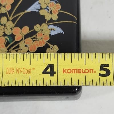 Vintage Wildflower Black Lacquer Small Tissue Compact Box with Interior Mirror - Thumbnail 4