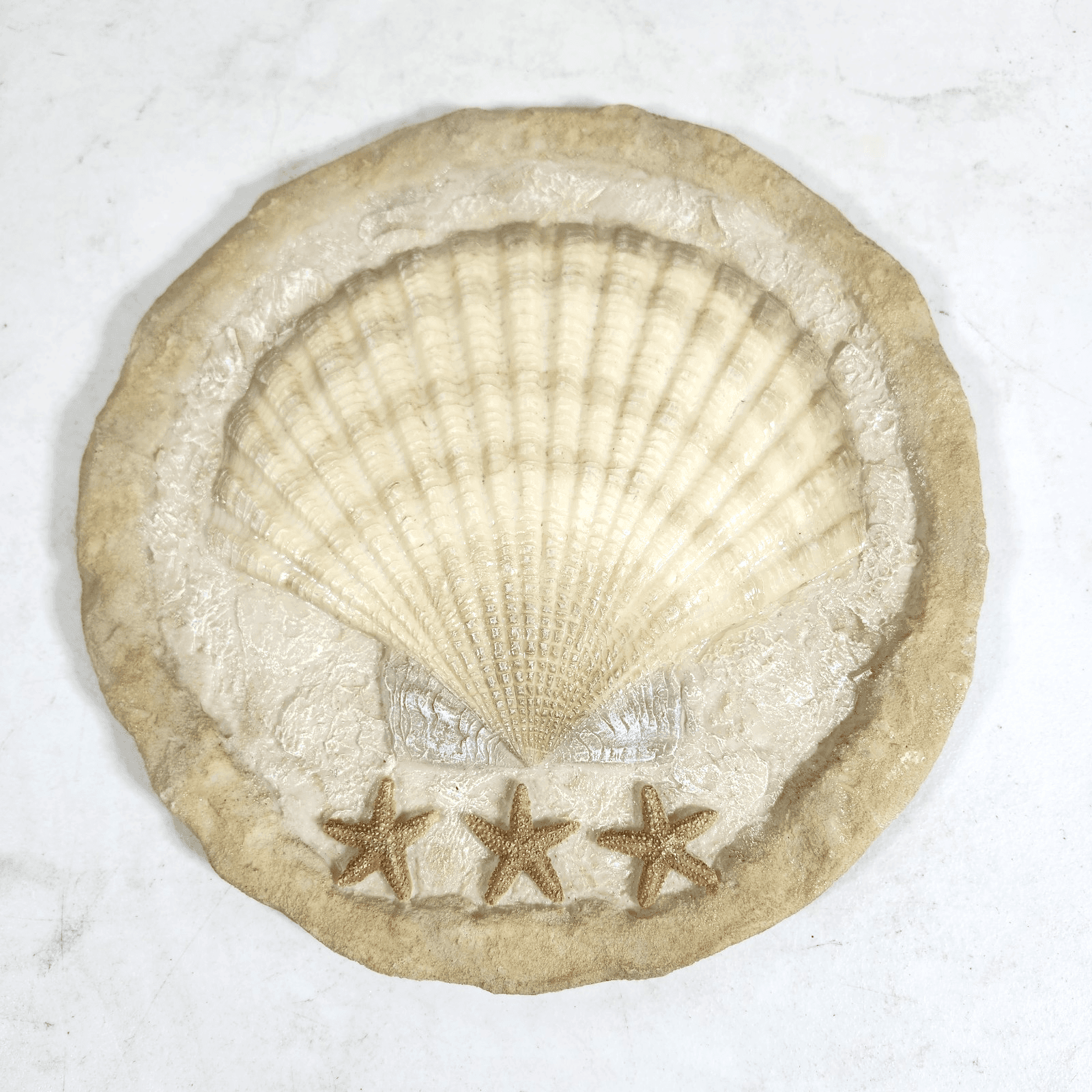 Nautical Sand Art Wall Plaque/Sea Shell Plaster Scallop Beige Sand Color 11.5" - Thumbnail 2