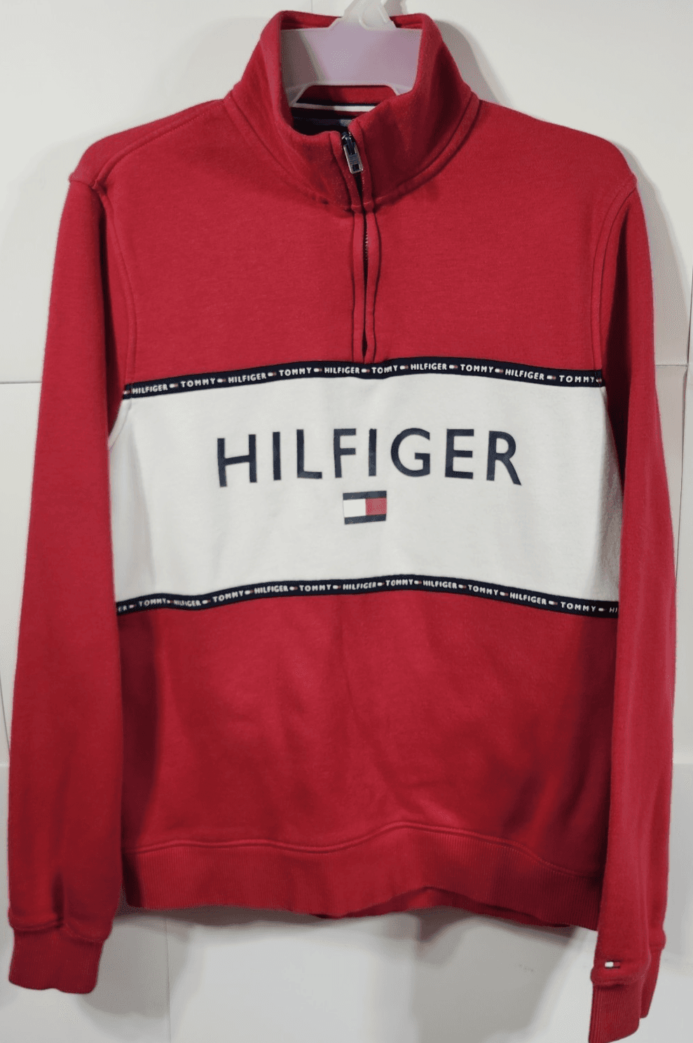 Tommy Hilfiger Mens 1/4 Zip Color Block Spell Out Sweatshirt Size S Y2K Hip Hop - Thumbnail 5