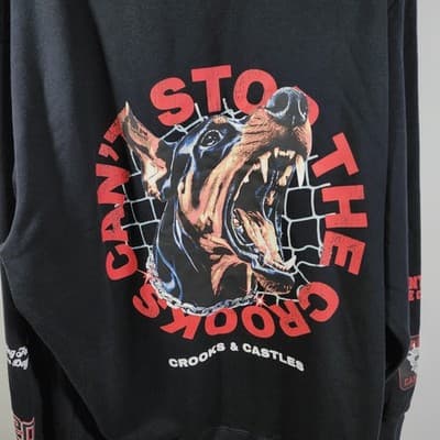 Crooks & Castles Men's XXL Hoodie Doberman Graphic Black Hooded Sweatshirt - Thumbnail 7
