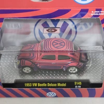 M2 Machines 1953 Volkswagen Beetle Deluxe Psychedelic Purple and Pink Toy NEW - Thumbnail 3