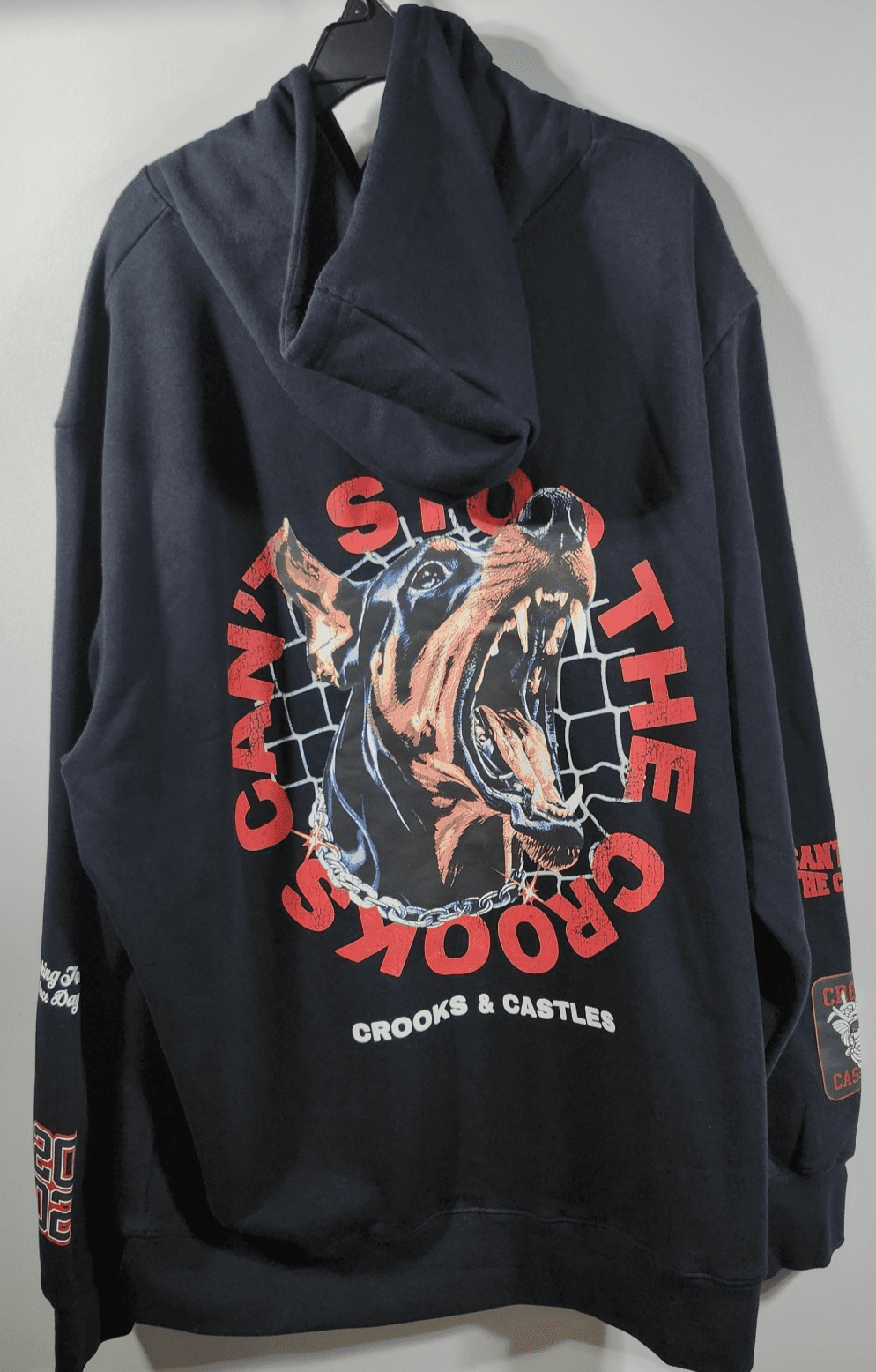Crooks & Castles Men's XXL Hoodie Doberman Graphic Black Hooded Sweatshirt - Thumbnail 6