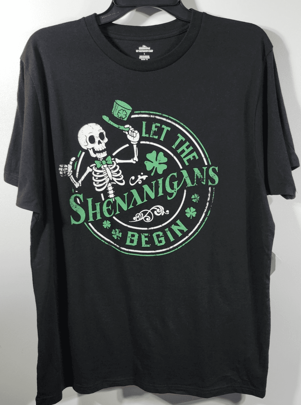 Men's L T-Shirt Let The Shenanigans Begin Graphic Skeleton Funny NEW