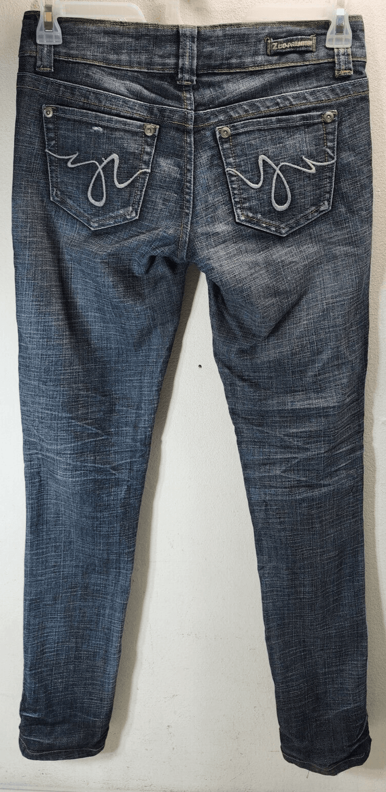 ZCO Women's Jeans Size 7 Dark Wash Distressed Embroidered Denim Pants - Thumbnail 4