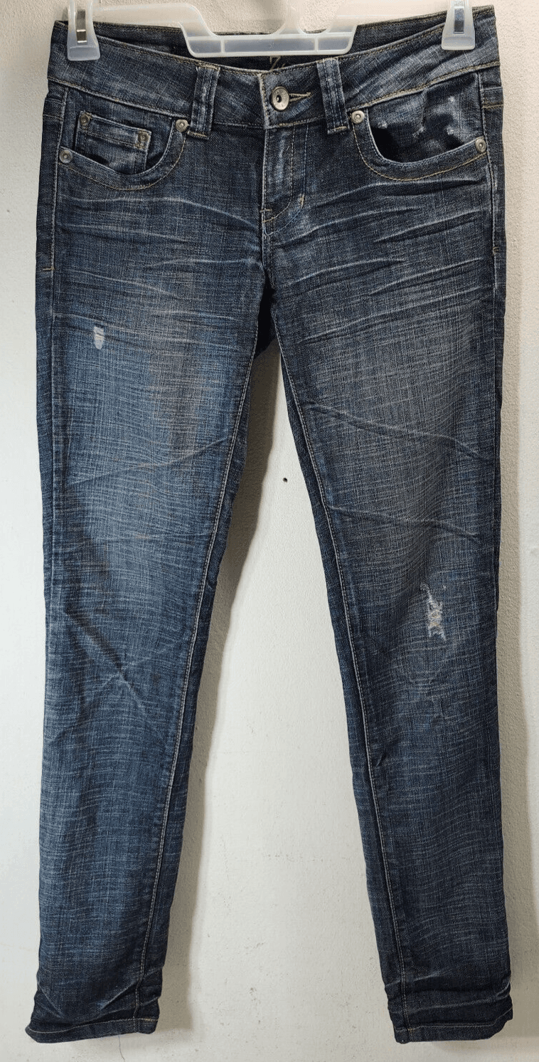 ZCO Women's Jeans Size 7 Dark Wash Distressed Embroidered Denim Pants