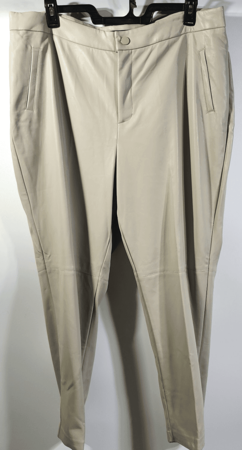 Eloquii Women's 18 Faux Leather Pants Beige Straight Leg High Rise NEW