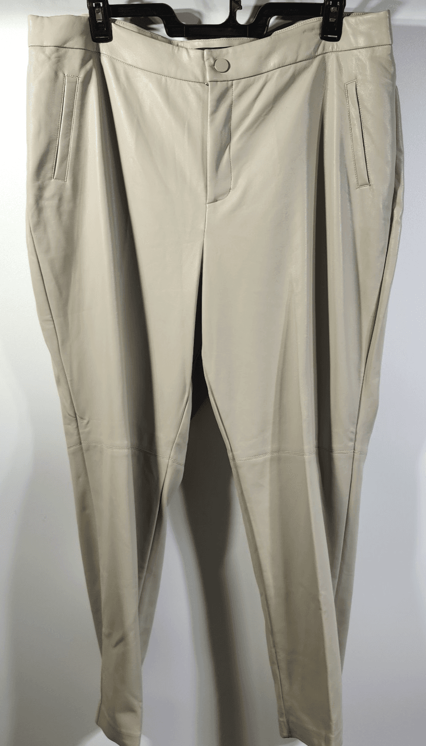 Eloquii Women's 18 Faux Leather Pants Beige Straight Leg High Rise NEW - Thumbnail 5
