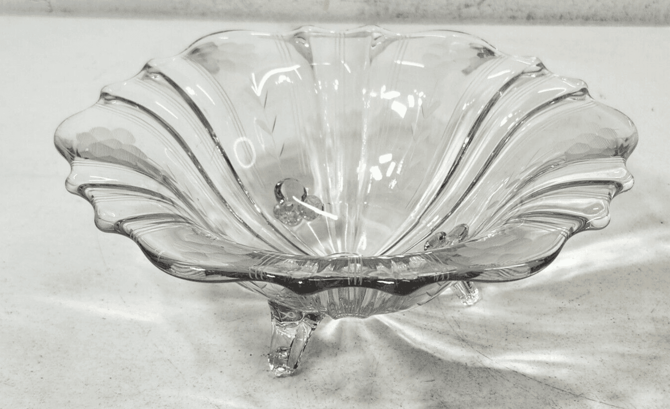 Vintage Fostoria Glass Clear Baroque Shape 3-Toed Bon Bon Candy Dish 8.5" - Thumbnail 4