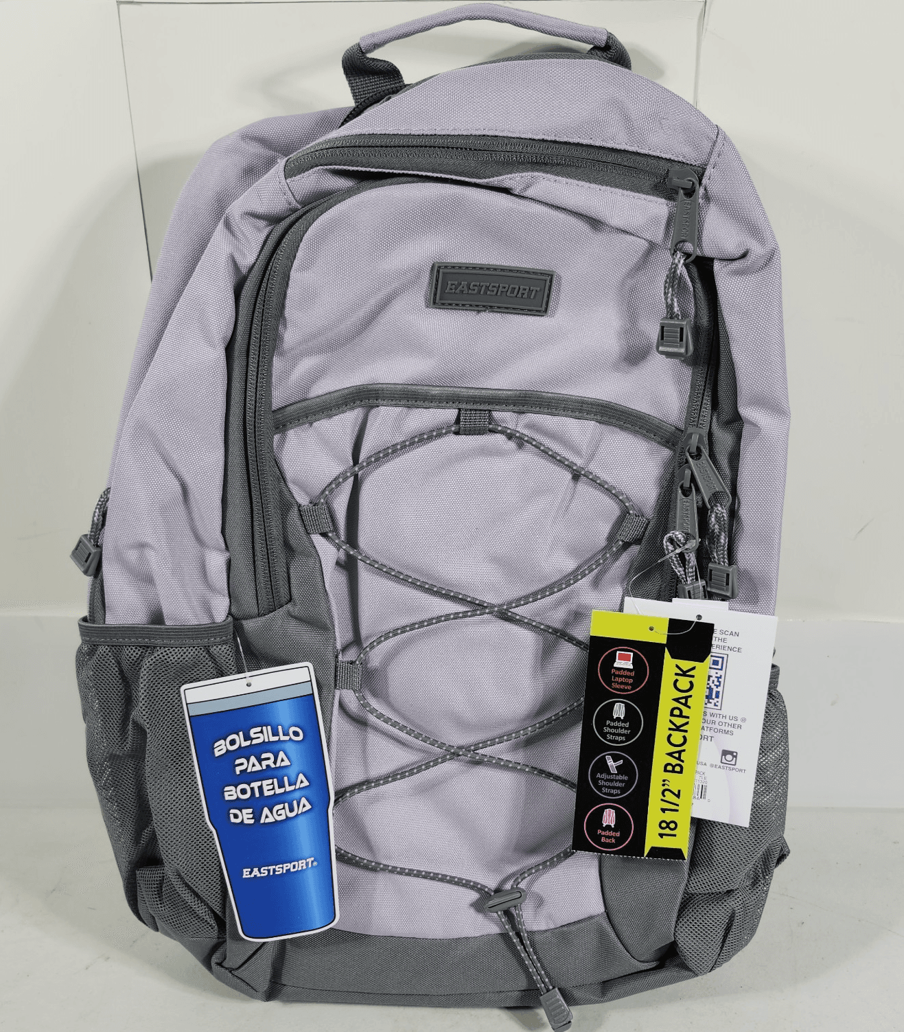 Eastsport 18" Backpack Purple Gray Tech Laptop Sleeve Bottle Bookbag NEW - Thumbnail 2