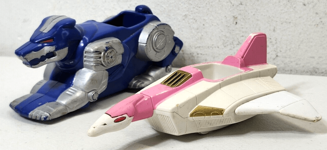 Vintage Mighty Morphin Power Rangers Pink Jet Vehicle And Blue Cat Kids Toy Lot - Thumbnail 2