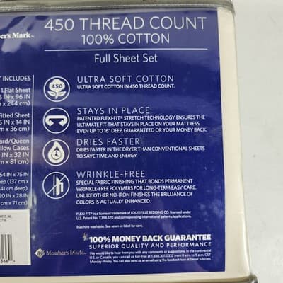 Member’s Mark 450 Thread Count 100% Cotton Full / Double Sheet Set Beige NEW - Thumbnail 5