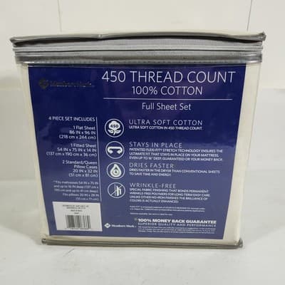 Member’s Mark 450 Thread Count 100% Cotton Full / Double Sheet Set Beige NEW - Thumbnail 4