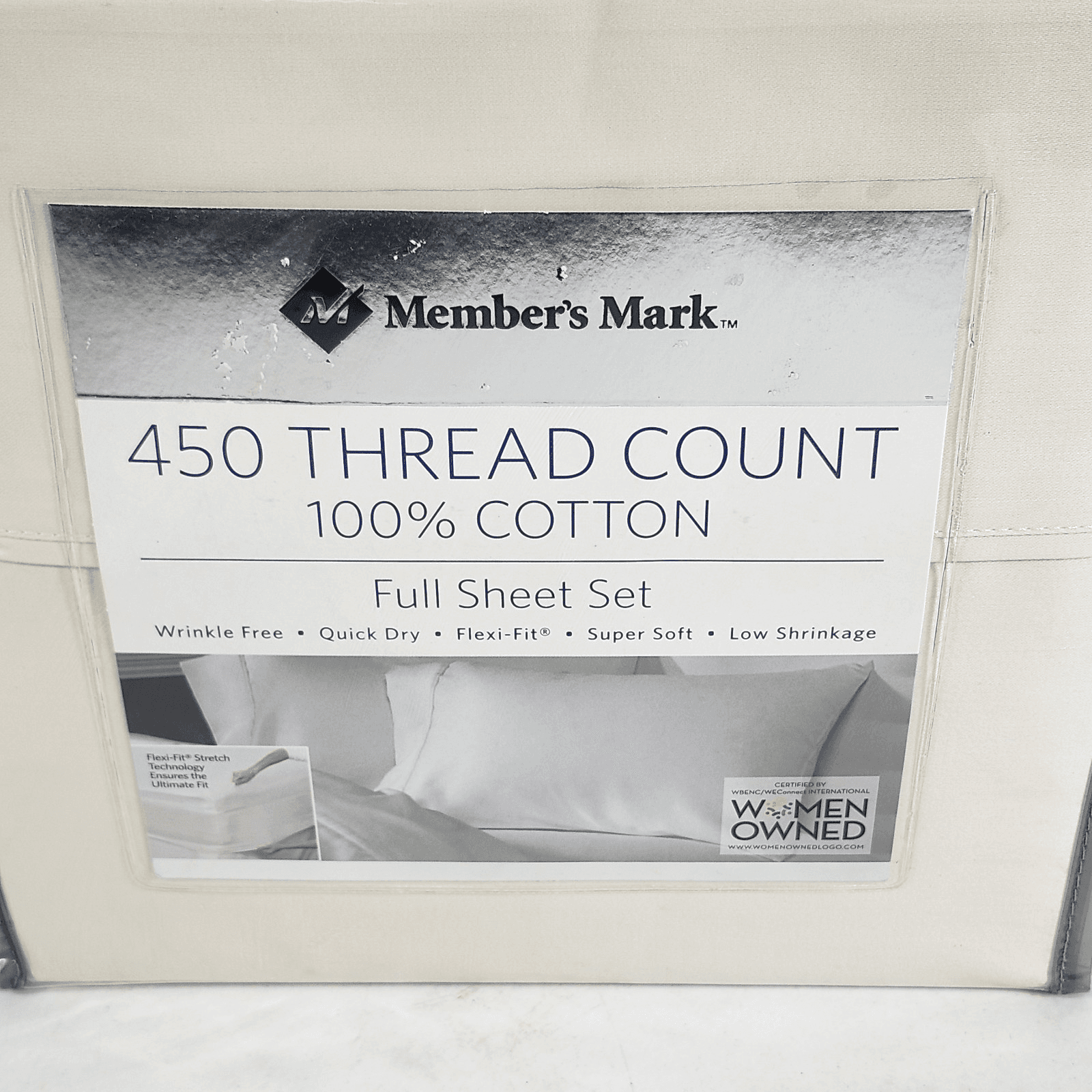 Member’s Mark 450 Thread Count 100% Cotton Full / Double Sheet Set Beige NEW - Thumbnail 2