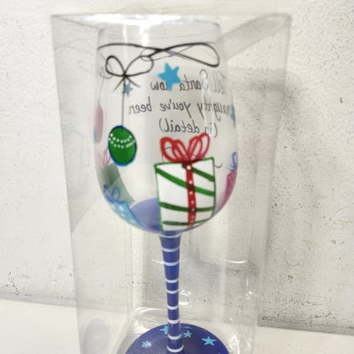Colorful Goblet Painted With Xmas Decoration Glass Tell Santa How Naughty NEW - Thumbnail 5