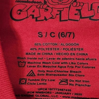 Garfield Cartoon TShirt Size Small 6-7 TV Show Comic Tee Red NEW - Thumbnail 8