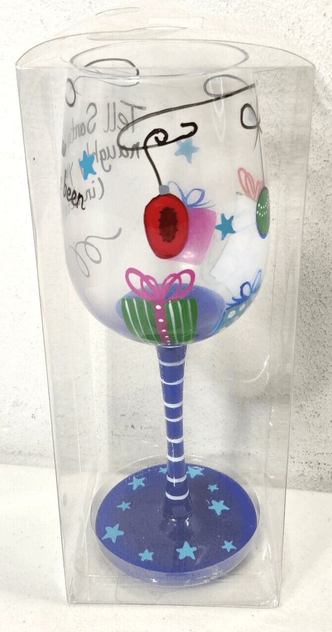 Colorful Goblet Painted With Xmas Decoration Glass Tell Santa How Naughty NEW - Thumbnail 3