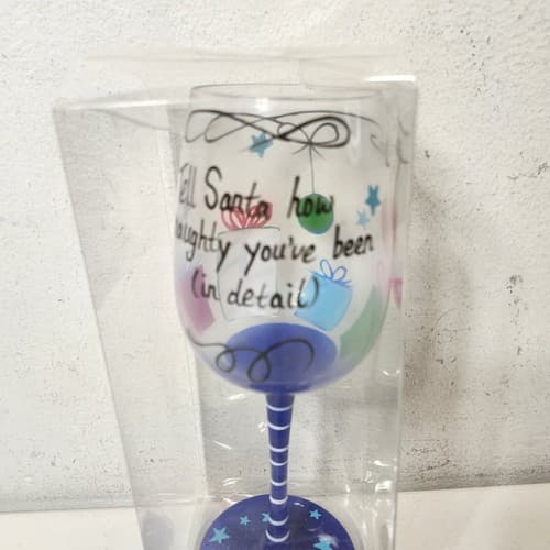 Colorful Goblet Painted With Xmas Decoration Glass Tell Santa How Naughty NEW - Thumbnail 2