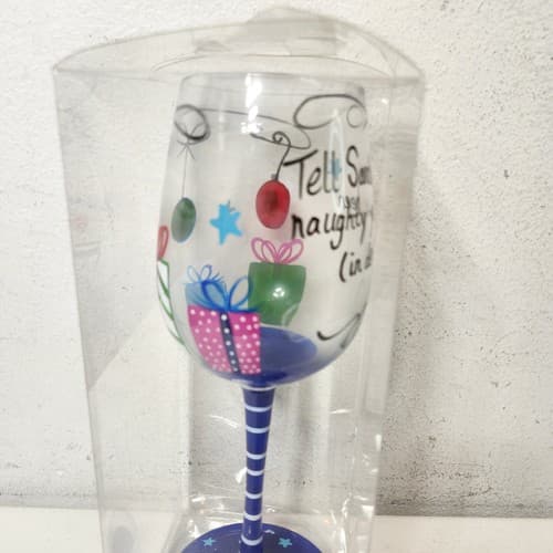 Colorful Goblet Painted With Xmas Decoration Glass Tell Santa How Naughty NEW - Thumbnail 6