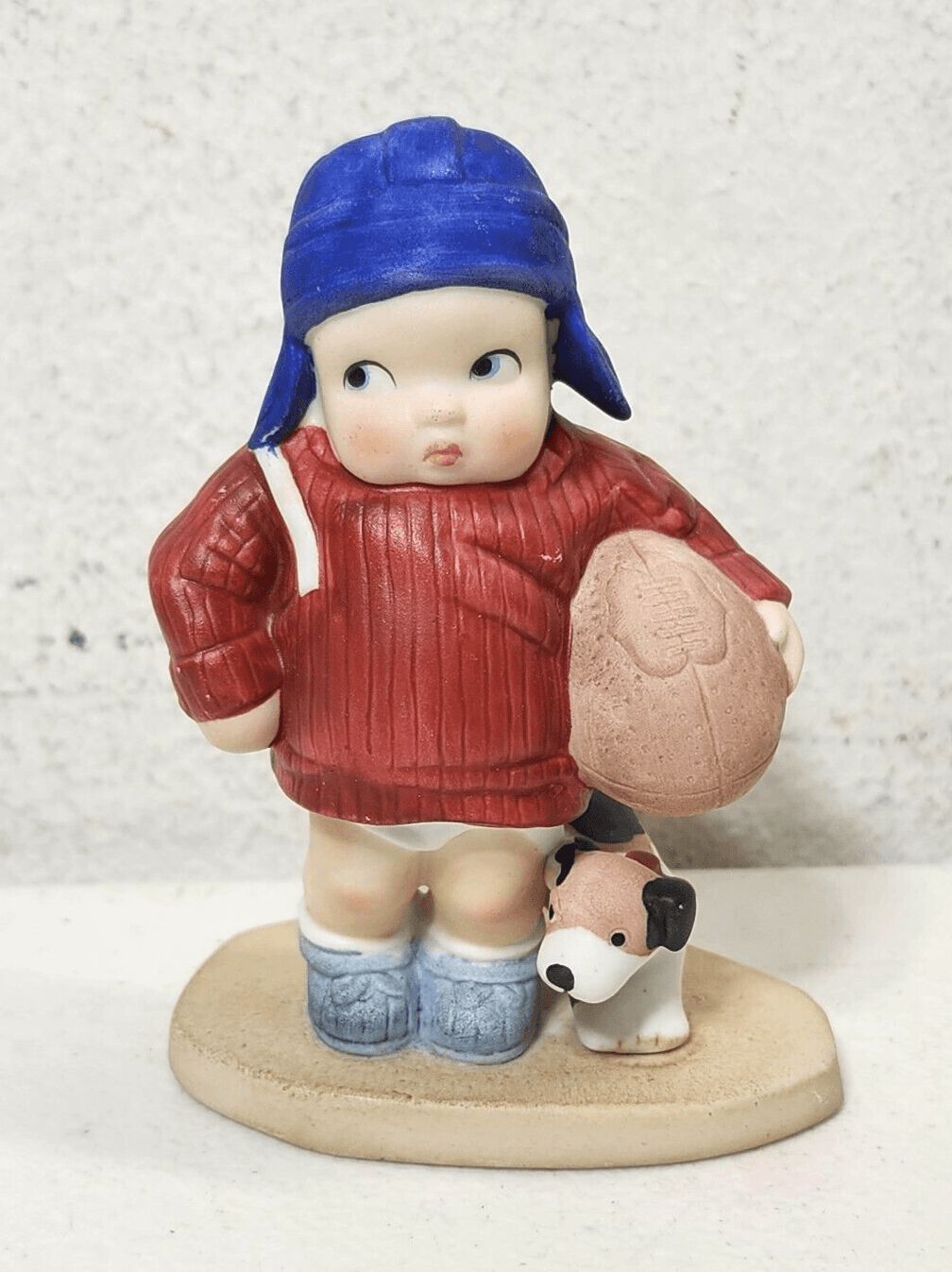 The Heirloom Tradition Ready For Kick-Off Boy Figurine Holding Football W/Dog - Thumbnail 2