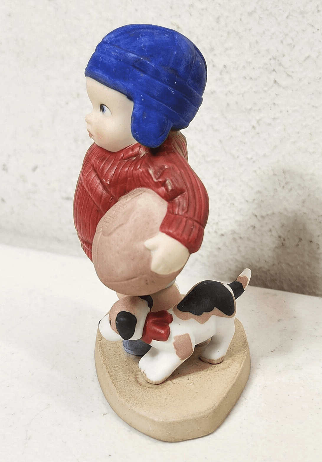 The Heirloom Tradition Ready For Kick-Off Boy Figurine Holding Football W/Dog - Thumbnail 4