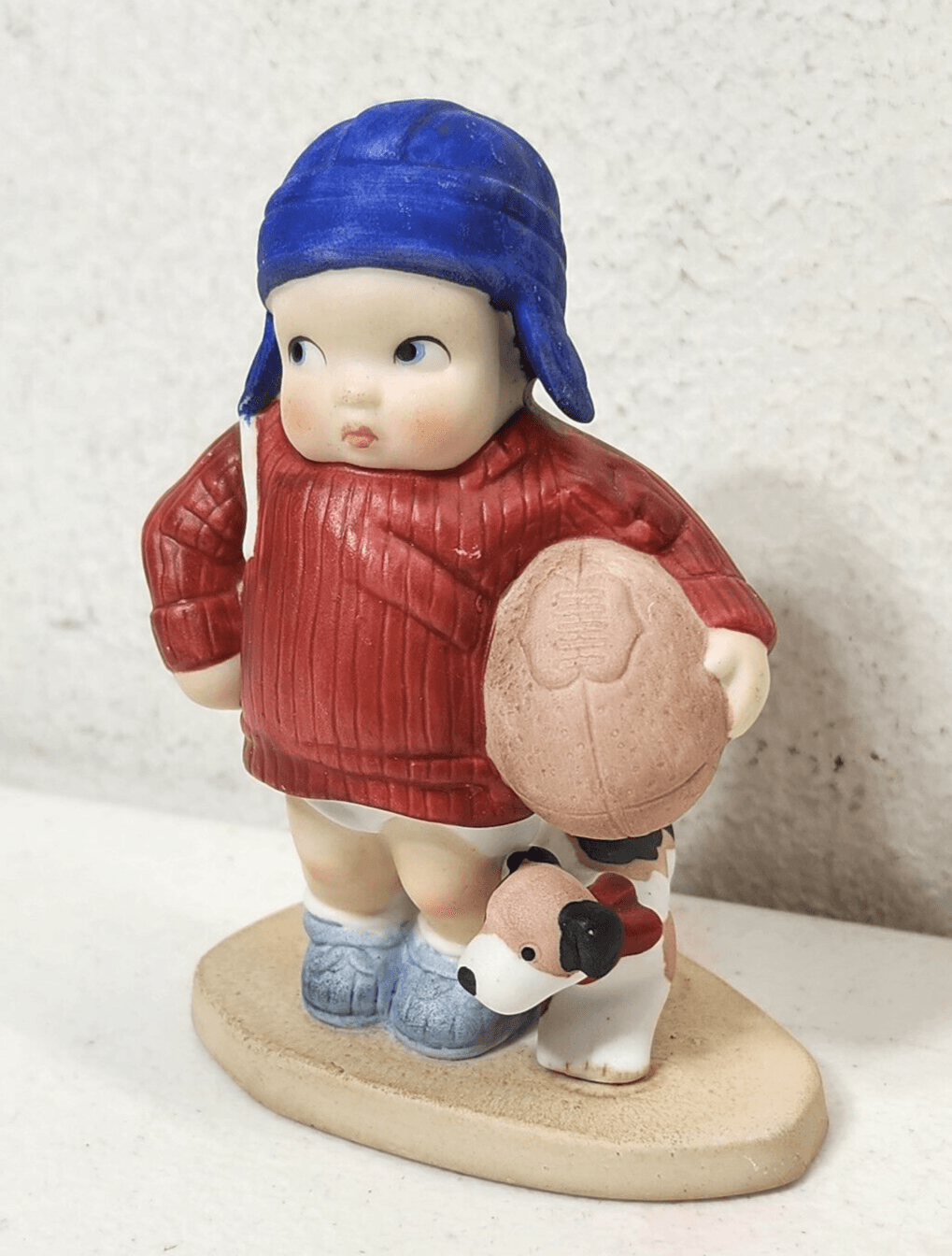 The Heirloom Tradition Ready For Kick-Off Boy Figurine Holding Football W/Dog - Thumbnail 3