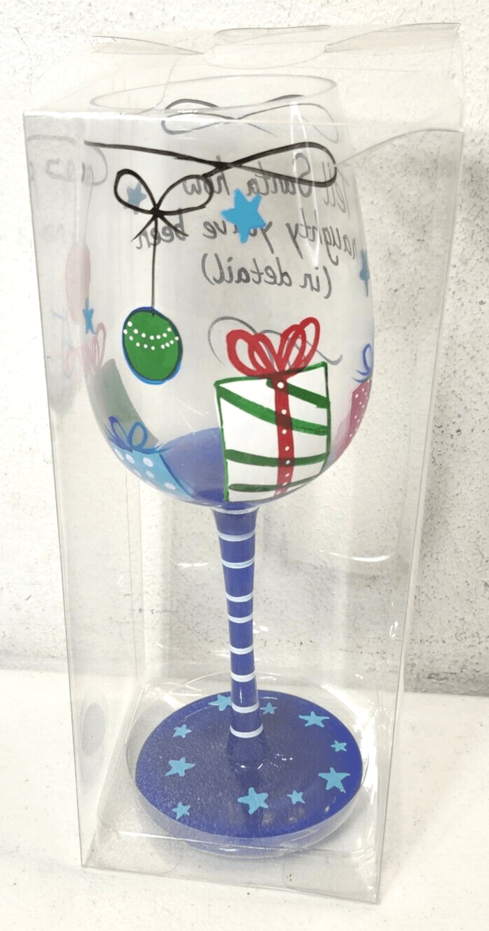 Colorful Goblet Painted With Xmas Decoration Glass Tell Santa How Naughty NEW - Thumbnail 4