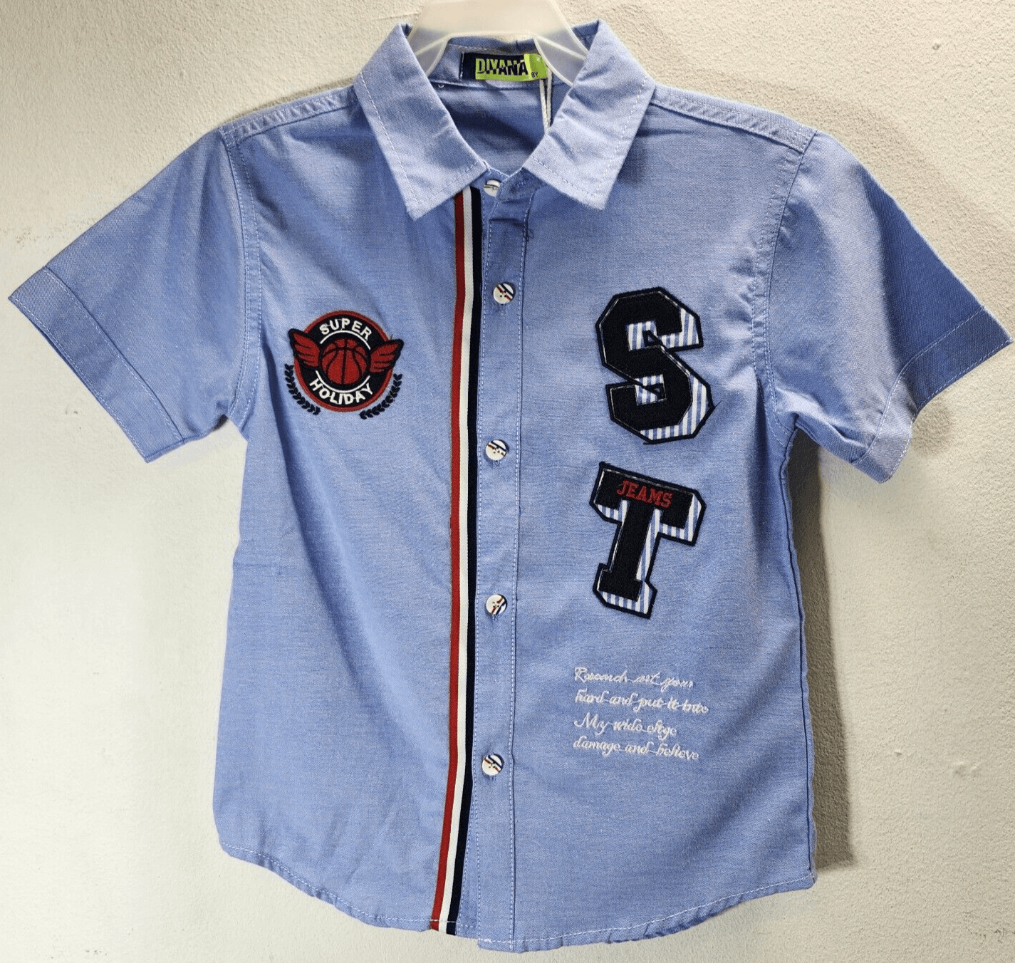 Diyana Boy's 8 Short Sleeve Button-Up Shirt Youth Blue NEW - Thumbnail 5