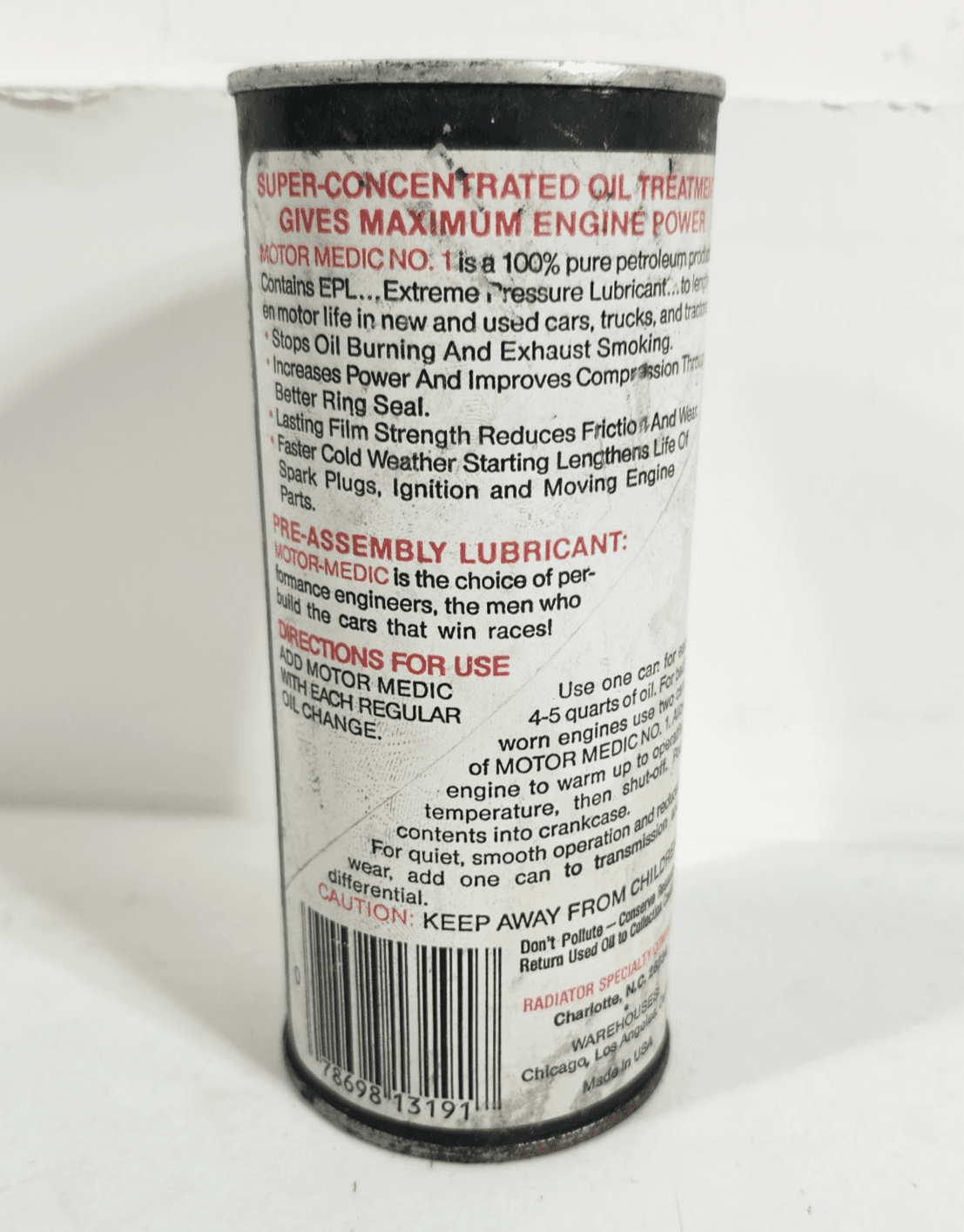 Vintage Solder seal, Motor Medic 1 Engine Oil Treatment empty 15oz Can - Thumbnail 4