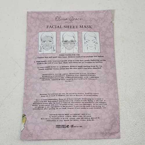 4 Olivia Grace Collagen Moisturizing Facial Sheet Mask Bundle Lot New - Thumbnail 3