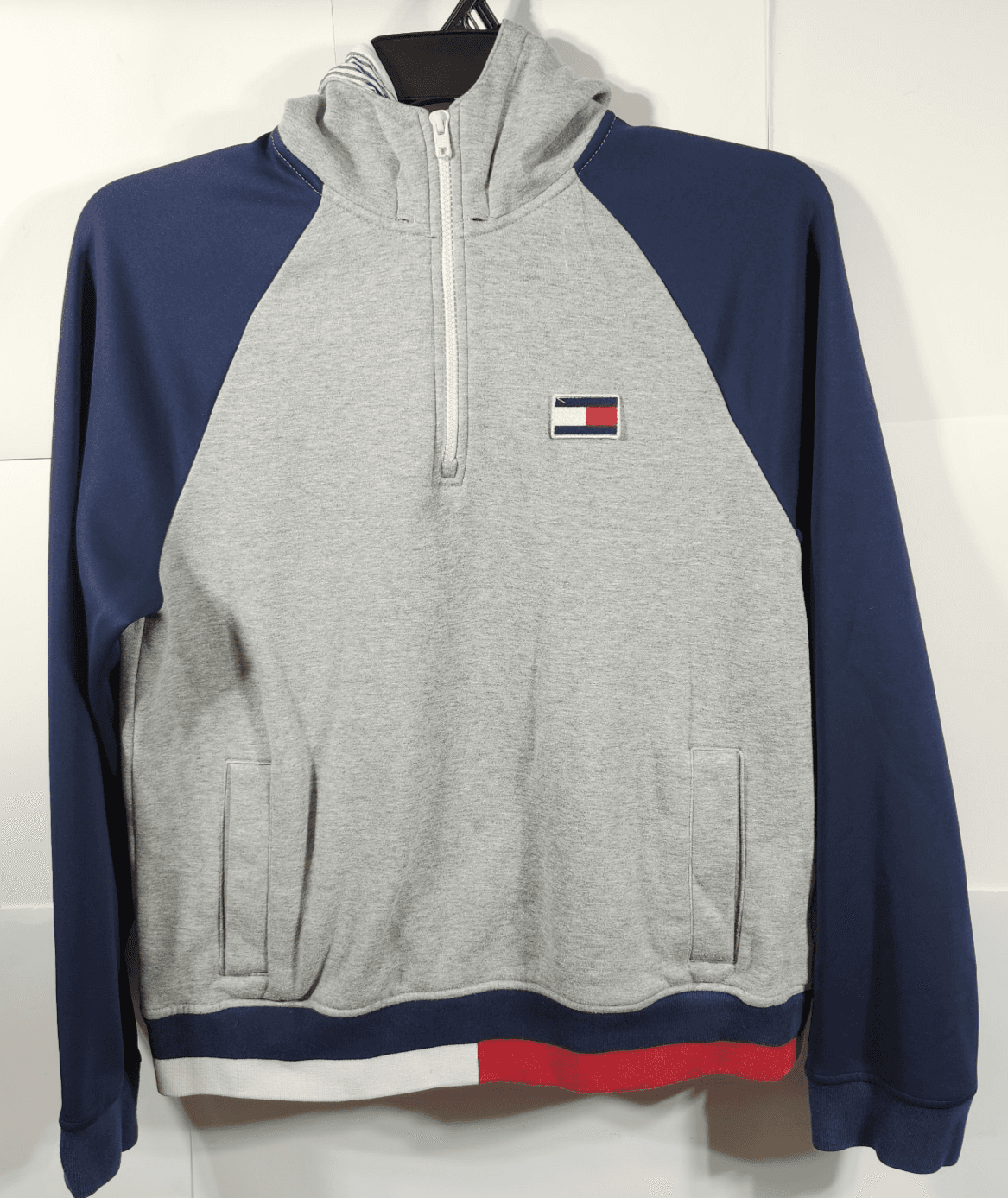 Tommy Hilfiger Men's M Grey Heather Logo Graphic 1/4 Zip Hoodie Sweatshirt - Thumbnail 5