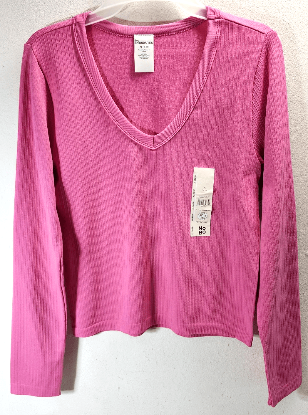 Women's Long Sleeve Tee Top Shirt Size XL V neck Pink No Boundaries NEW - Thumbnail 5