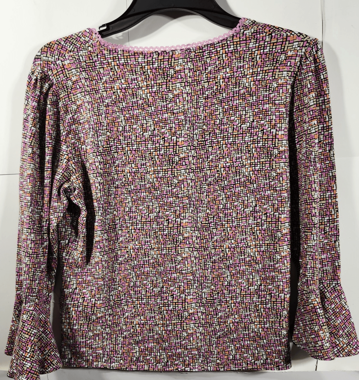 Worthington Top Womens Large Pink Multicolor Shirt V-Neck 3/4 Flutter Sleeve - Thumbnail 4
