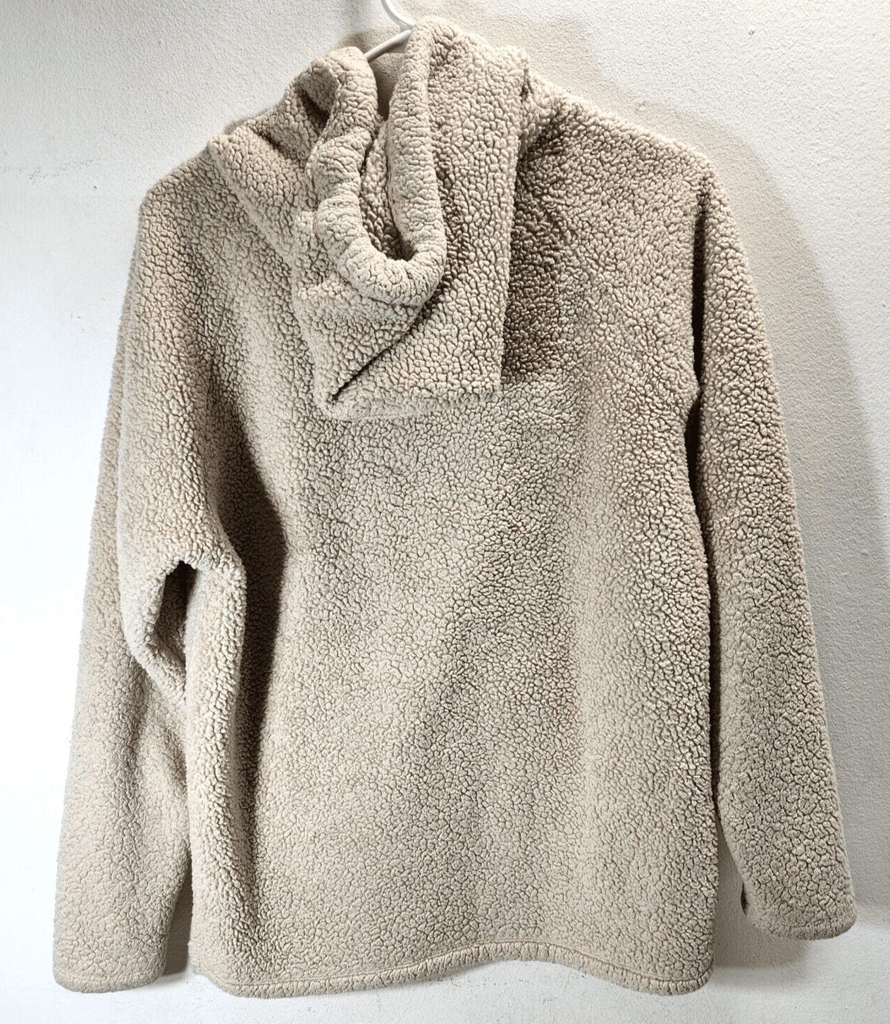 Victoria's Secret Women Sweatshirt Size XS Beige Sherpa Hoodie Tunic Pocket - Thumbnail 4