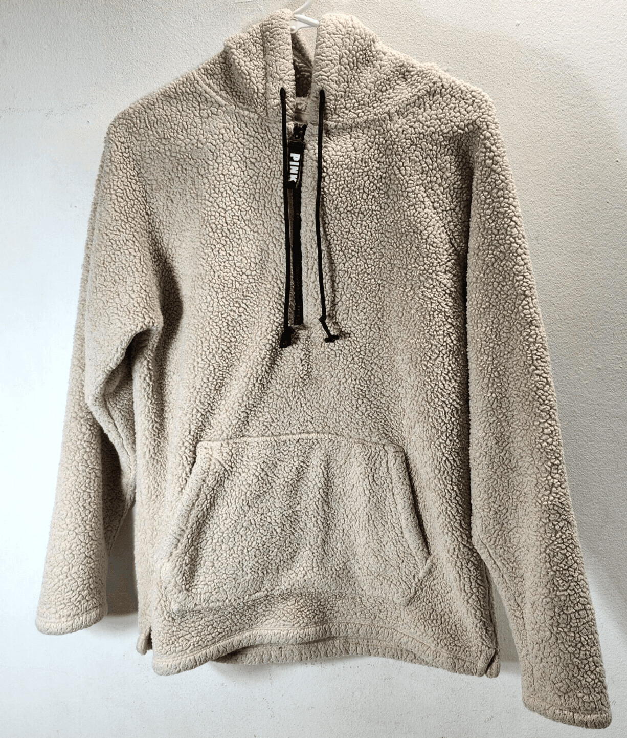 Victoria's Secret Women Sweatshirt Size XS Beige Sherpa Hoodie Tunic Pocket - Thumbnail 5