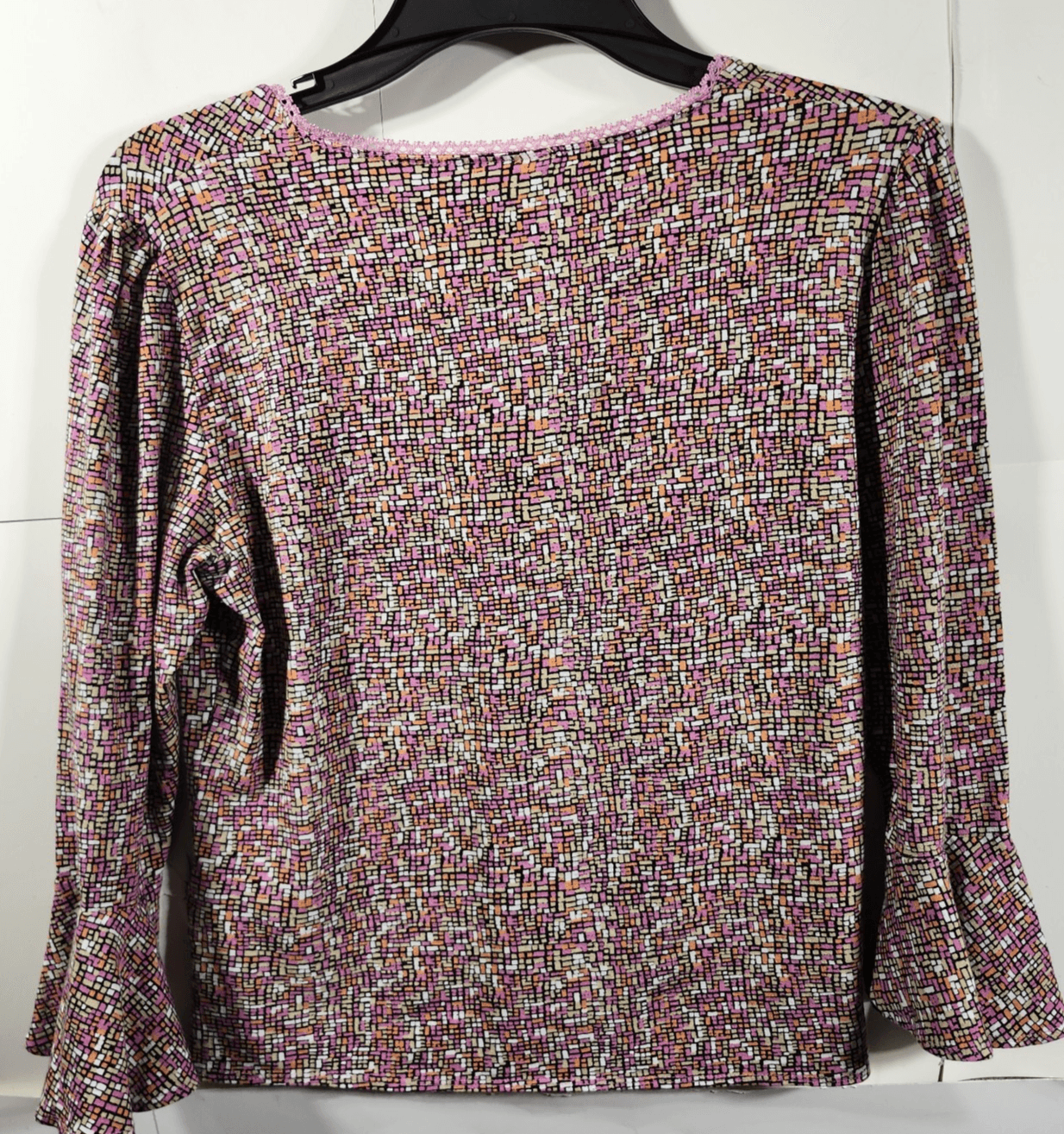 Worthington Top Womens Large Pink Multicolor Shirt V-Neck 3/4 Flutter Sleeve - Thumbnail 6