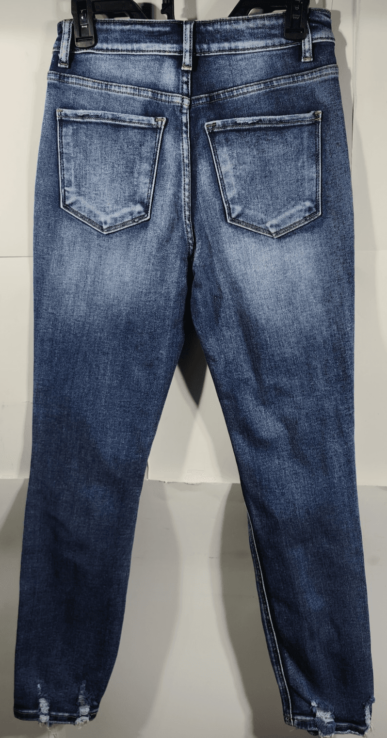 Pink Lily Women's 7 Jeans Blue Regular Fit Distressed Denim Straight Leg - Thumbnail 6