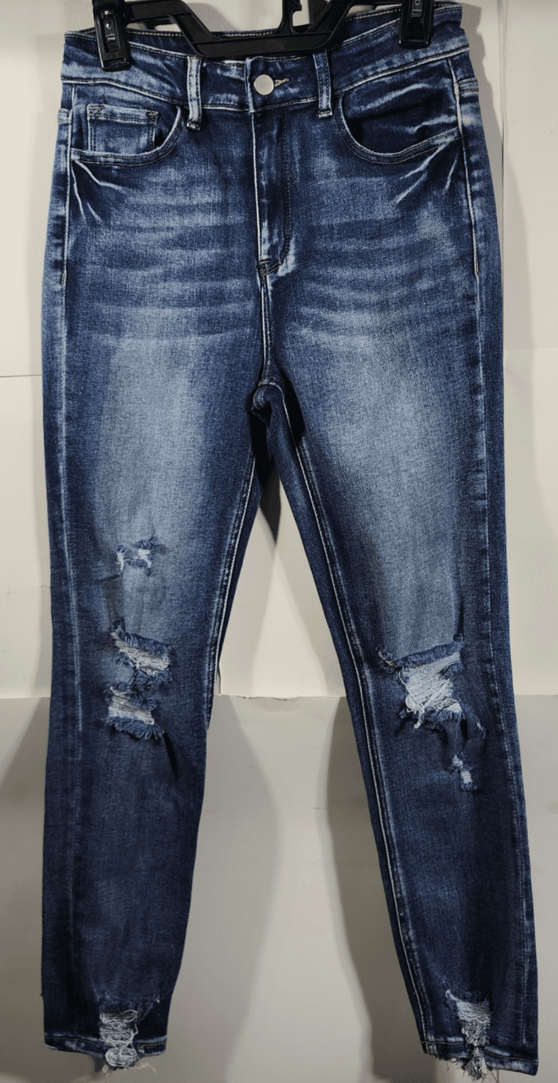 Pink Lily Women's 7 Jeans Blue Regular Fit Distressed Denim Straight Leg - Thumbnail 5