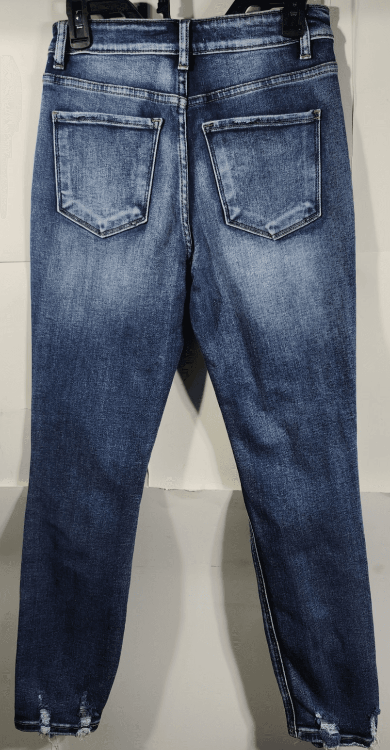 Pink Lily Women's 7 Jeans Blue Regular Fit Distressed Denim Straight Leg - Thumbnail 4