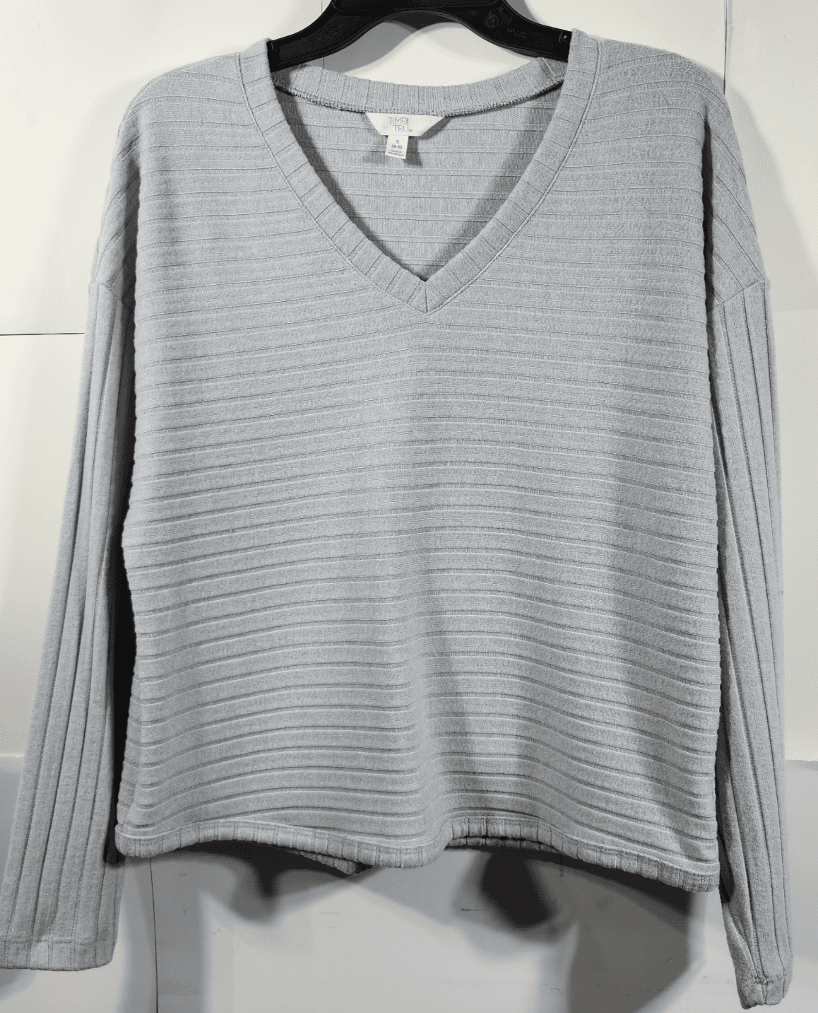 Time and Tru Women's Small Shirt Ribbed Hacci V-neck Top Gray NEW - Thumbnail 5