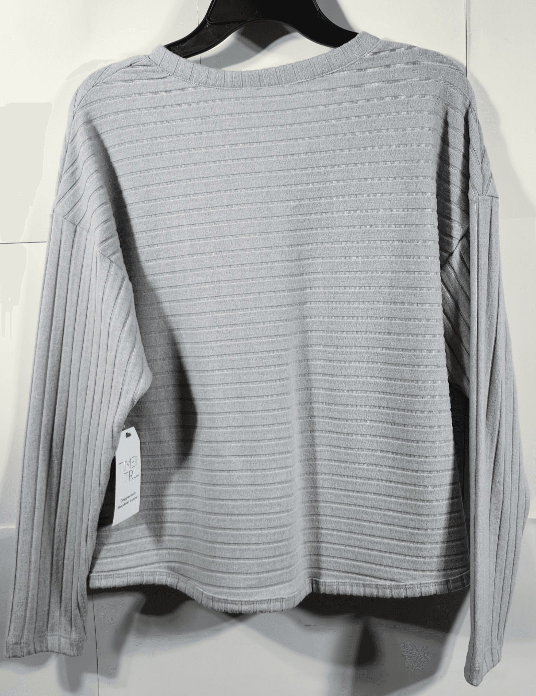 Time and Tru Women's Small Shirt Ribbed Hacci V-neck Top Gray NEW - Thumbnail 4
