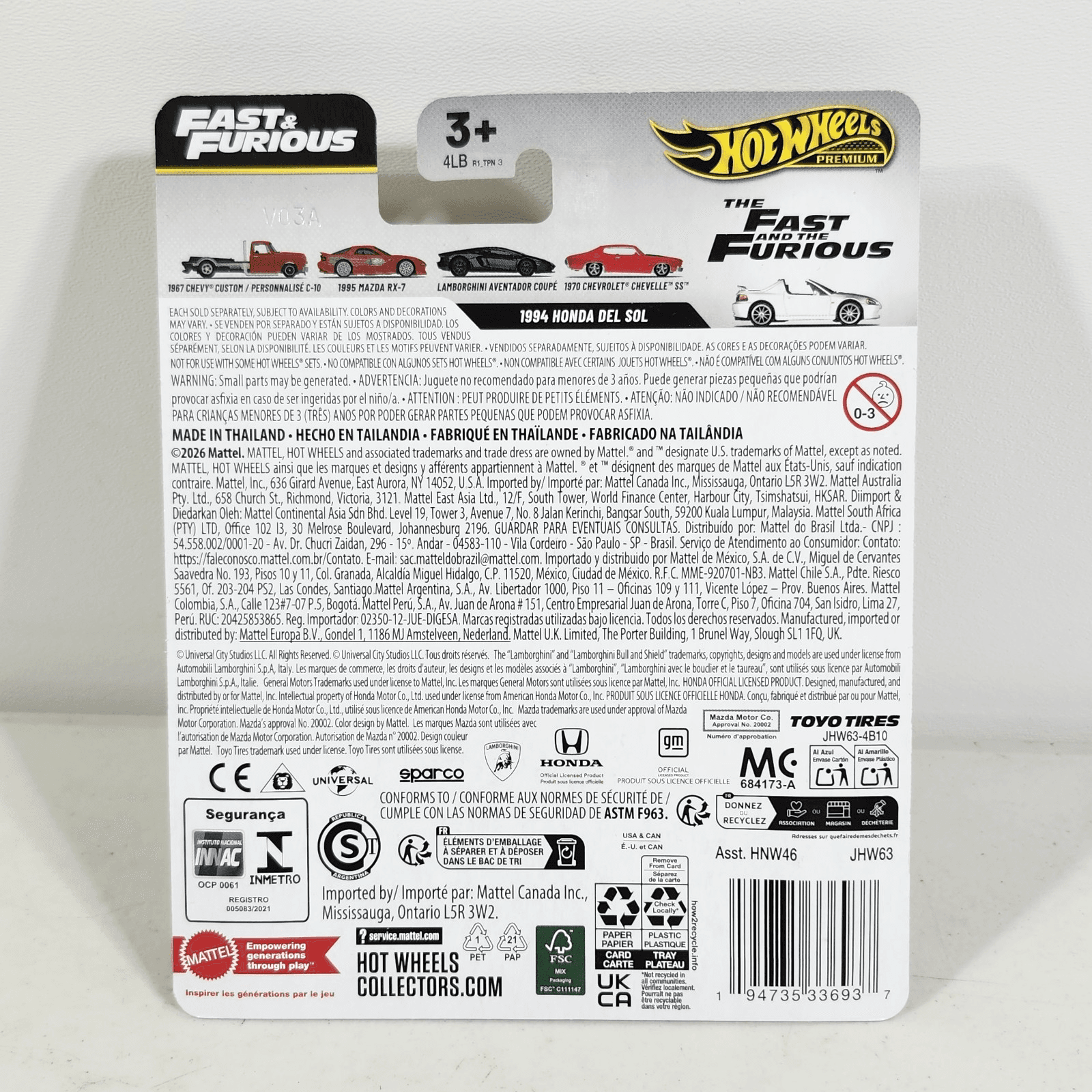 Hot Wheels 1994 Honda Del Sol Fast & Furious White Car 1/64 Toy Vehicle NEW - Thumbnail 5