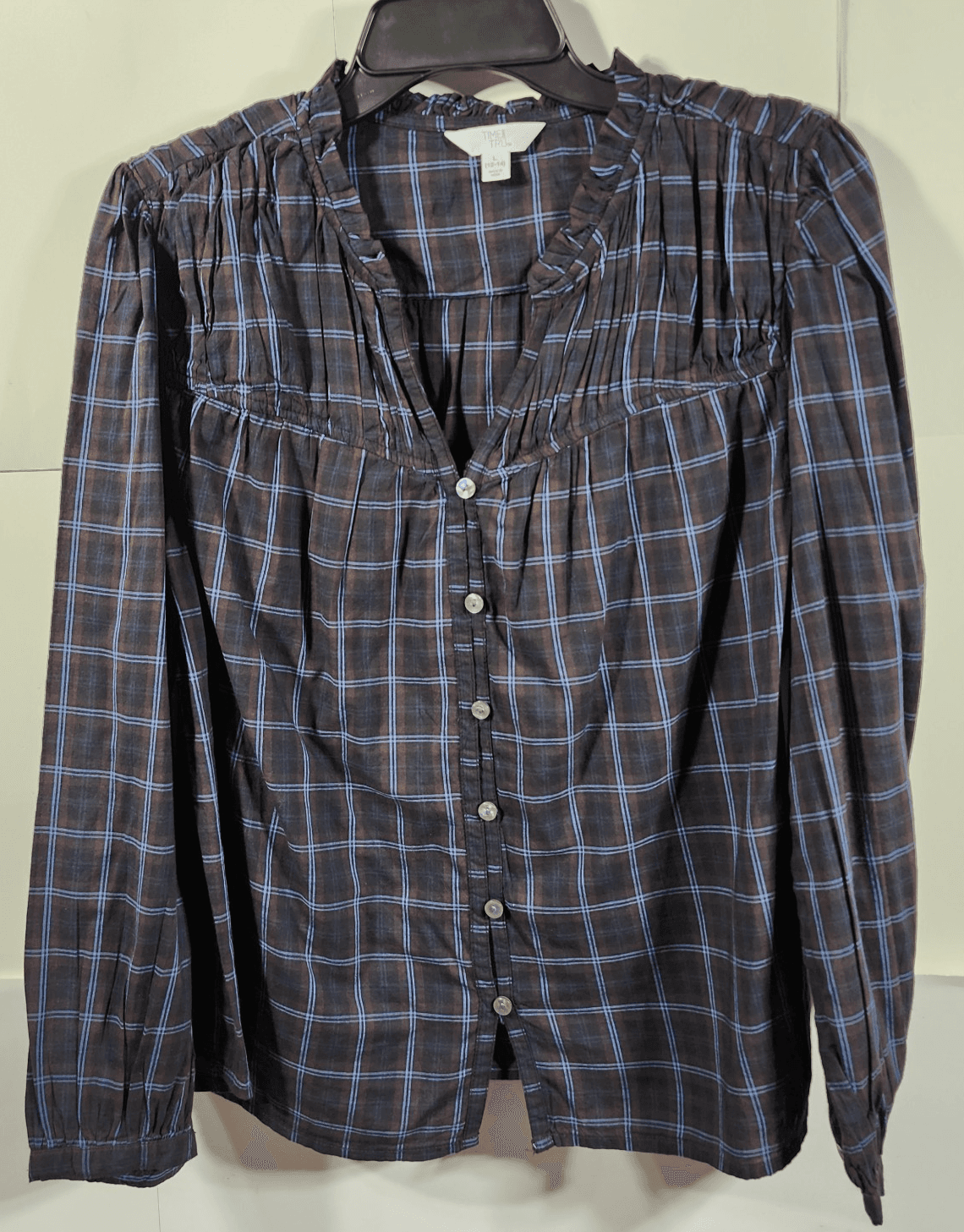 Time and Tru Women's L Shirt Plaid Long Sleeve Button Up Blouse NEW - Thumbnail 5